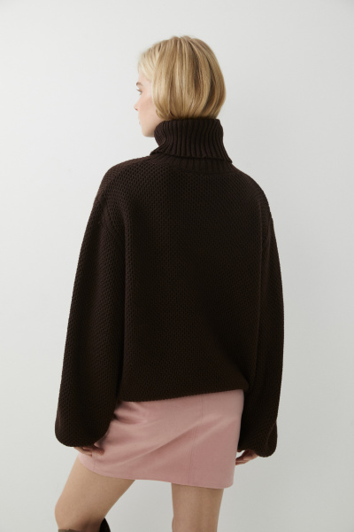 Свитер фактурной вязки из шерсти (коричневый) (XS/S)