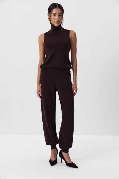 Топ с воротником-стойкой вязаный с  шерстью (шоколадный) (M) 