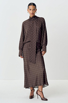 Юбка миди из сатина в горох (шоколадный)