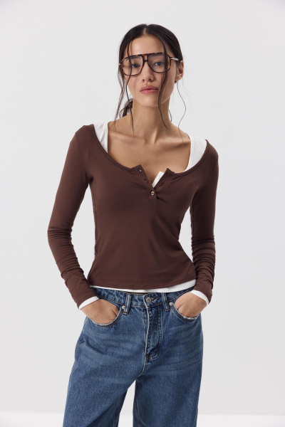 Лонгслив с пуговицами  (Шоколадный) (S) 