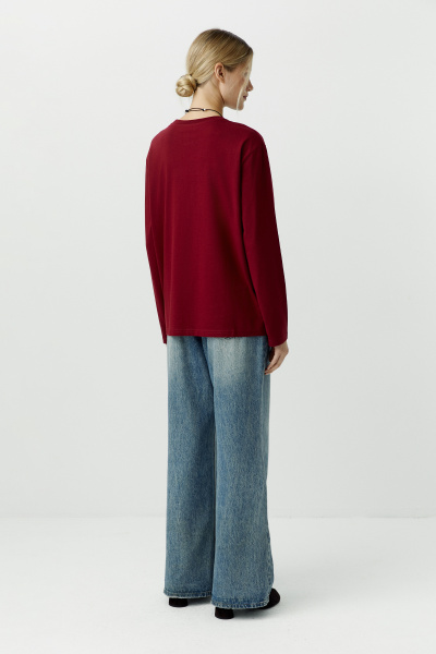 Лонгслив базовый из хлопка (бордовый) (L) 