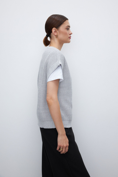 Вязаный жилет на пуговицах (one size, серый меланж) 