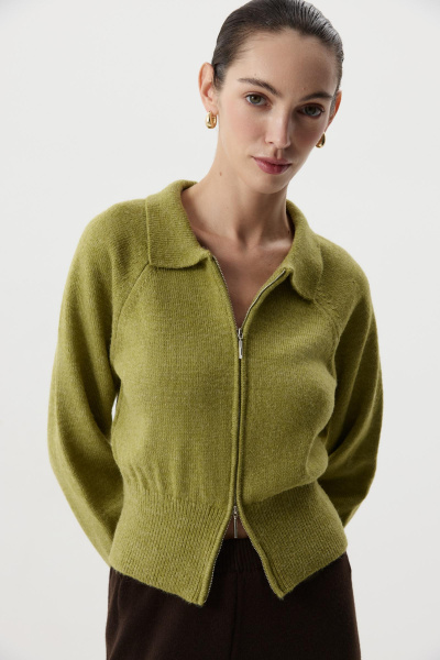 Кардиган на молнии  с шерстью альпаки (Оливковый) (XS) 
