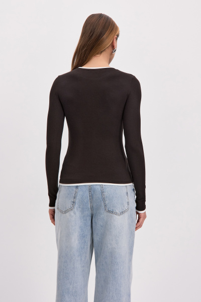 Лонгслив с контрастной отделкой (шоколадный) (L) 