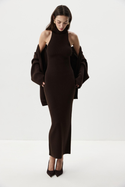 Платье-халтер макси (Шоколадный) (M) 
