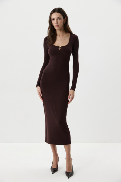 Платье миди с декоративным элементом (Шоколадный) (M) 