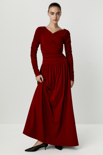 Платье макси с драпировками (красный) (S) 
