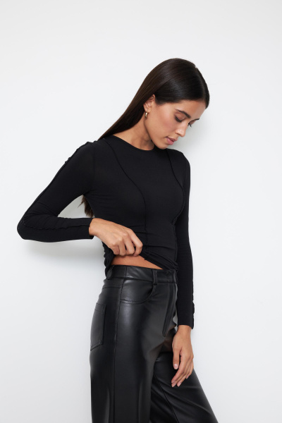 Лонгслив с декоративными швами (XS, черный)