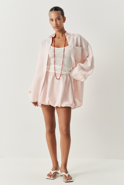 Юбка-баллон мини изо льна (розовый) (M) 