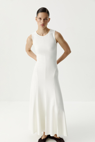 Платье макси c рельефными швами (молочный) (XS) 