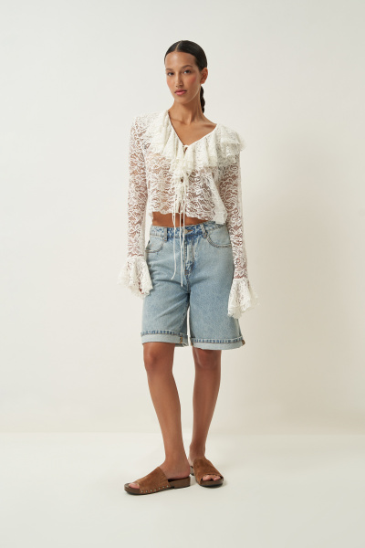 Блузка из кружева на завязках (молочный) (M) 