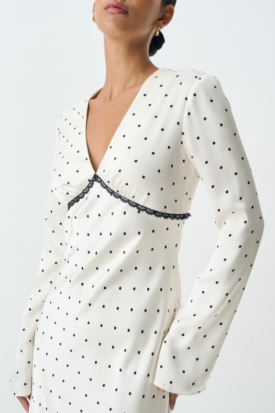 Платье с кружевом из сатина в горох (ванильный) (S)