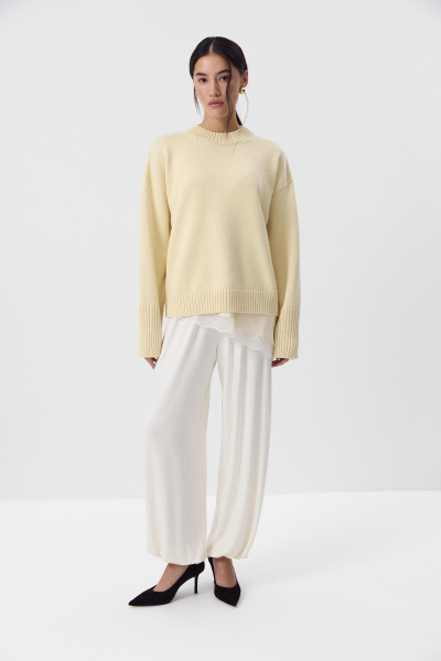 Джемпер из мериносовой шерсти с круглым вырезом (Сливочный) (one size) 