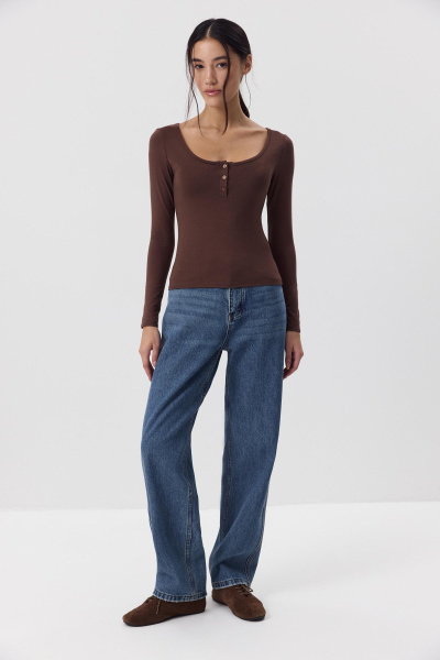 Лонгслив с пуговицами  (Шоколадный) (S) 