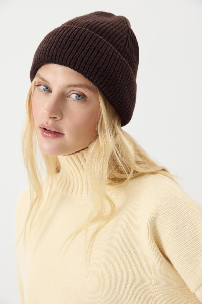 Шапка бини из шерсти мериноса (Шоколадный) (one size) 