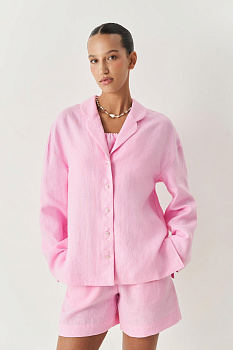 Рубашка изо льна с круглыми лацканами (розовый)