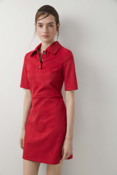 Платье из замши с воротником поло (красный) (M) 