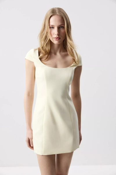 Платье мини с коротким рукавом (Сливочный) (XS) 