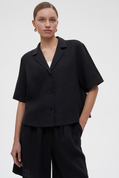 Рубашка с коротким рукавом изо льна (XS/S, черный) 2159