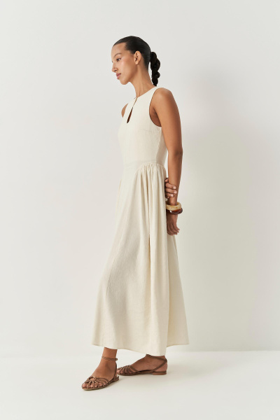 Платье с вырезом капелька изо льна (кремовый) (S) 