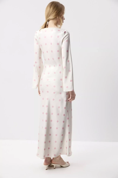 Платье из сатина с расклешенными рукавами (Розовый горох на молочном) (M) 