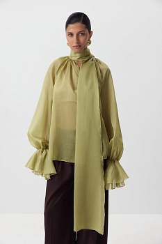 Блуза с бантом из тенсела (оливковый)