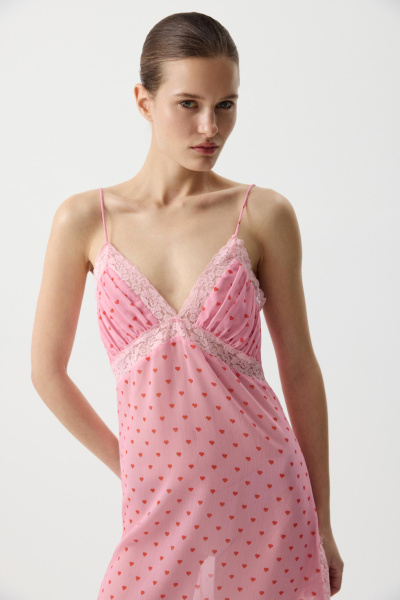 Платье-комбинация с принтом сердечки (Розовый) (M) 