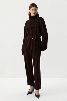 Кардиган из шерсти с поясом (Шоколадный)