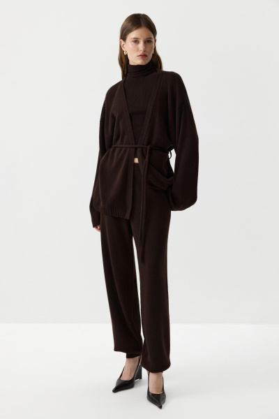 Кардиган из шерсти с поясом (Шоколадный) (M/L) 