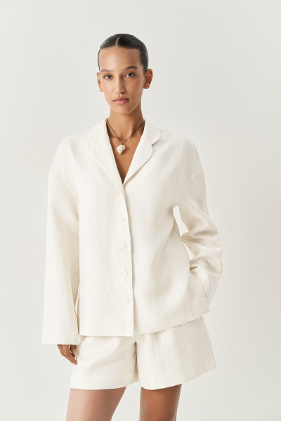 Рубашка изо льна с круглыми лацканами (молочный) (XS/S)