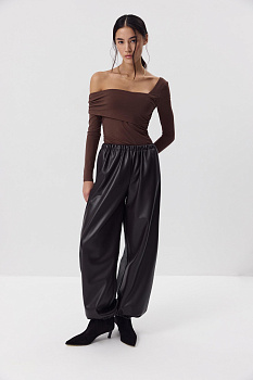 Джоггеры из эко кожи (темно-коричневый)