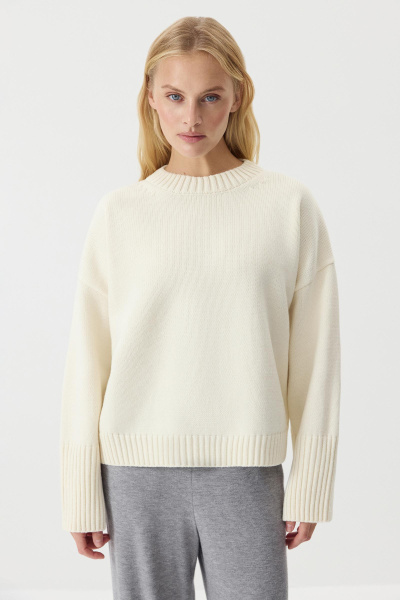 Джемпер из шерсти мериноса с круглым вырезом  (Ванильный) (one size) 