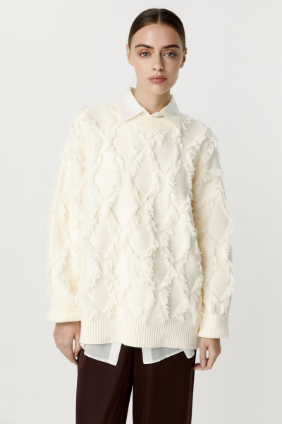 Джемпер с орнаментом из бахромы (молочный) (M/L)