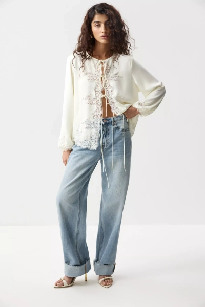 Блуза с кружевной отделкой (Молочный) (M/L) 