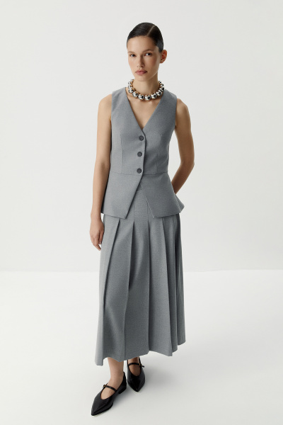 Юбка миди со складками (серый меланж) (XS) 