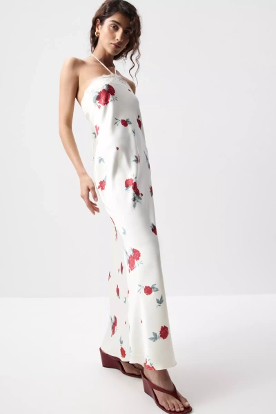 Платье макси с кружевом (Цветы на молочном) (XS) 