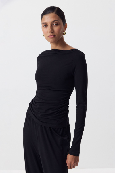 Лонгслив со сборкой из вискозы (черный) (XS)