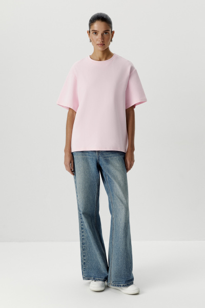 Футболка оверсайз из плотного трикотажа (светло-розовый) (XS/S) 