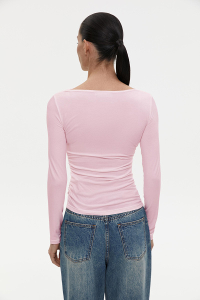 Лонгслив со сборкой из вискозы (розовый) (M) 