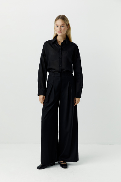 Брюки палаццо с глубокими складками (черный) (XS) 