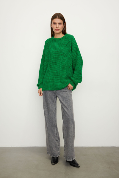 Свитер крупной вязки из хлопка (one size, травяной) 1743