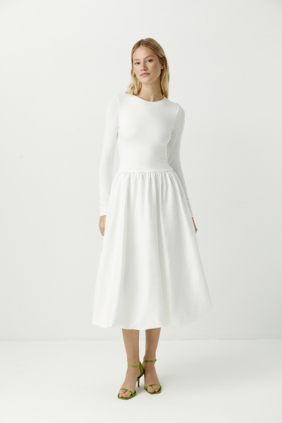 Платье-баллон с длинным рукавом (молочный) (M)