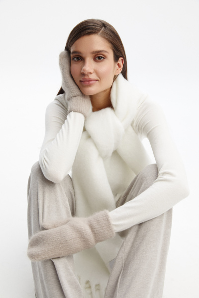 Варежки из трикотажа с мохером (one size, коричневый) 2165