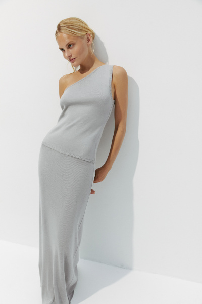 Топ вязаный на одно плечо (XS, серый)