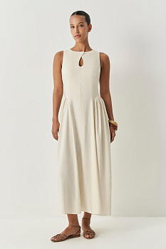 Платье с вырезом капелька изо льна (кремовый)