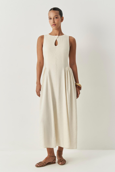 Платье с вырезом капелька изо льна (кремовый) (XS)
