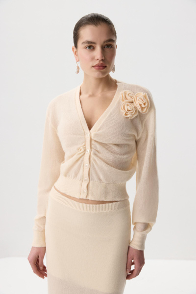 Кардиган с декоративной сборкой (кремовый) (M) 