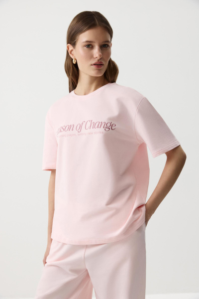 Футболка oversize силуэта с принтом (Розовый) (XS/S) 