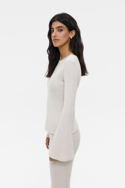 Лонгслив трикотажный с расклешенными рукавами (XS, бежевый) 