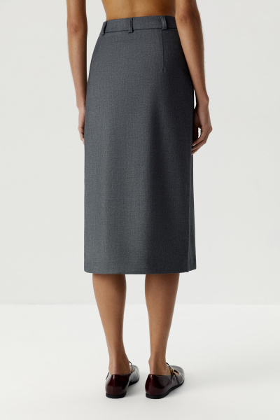 Юбка из костюмной ткани до колена (темно-серый меланж) (M) 